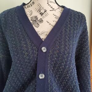 Vintage Navy Blue Knit Grandpa Cardigan